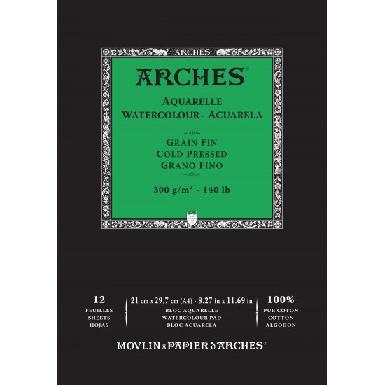 ARCHES AQUARELLE  Cold Pressed 12 SHEETS 300G 100% COTON